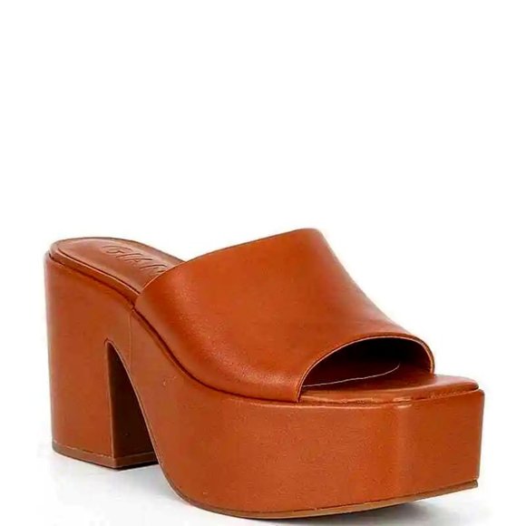 New GIANNI BINI Lomah Leather Platform Sandal Square Toe Block Heel SZ 8.5